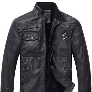 WULFUL Men's Vintage Stand Collar Leather Jacket Motorcycle PU Faux Leather Outw